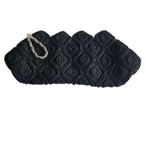 1940s Vintage Black Crochet Corde Clutch Women Bag